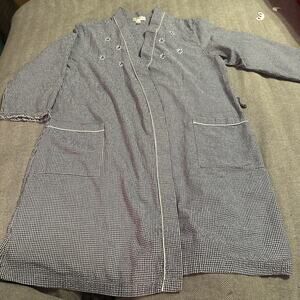 MISS ELAINE Black White Cotton Blend Seersucker Knee Length Wrap Robe Large